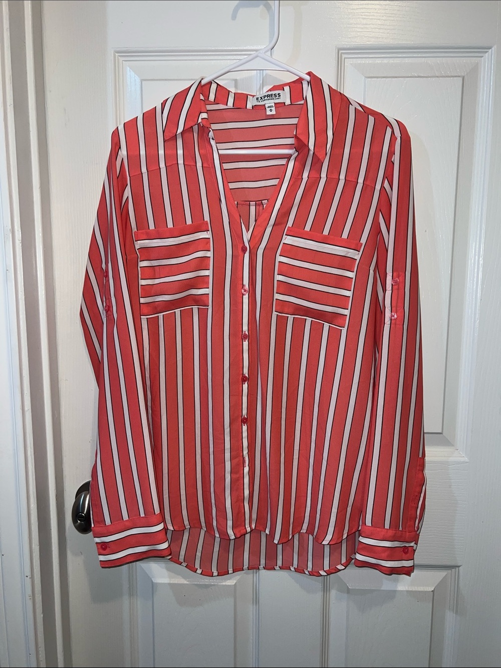 Express Pink and White Striped Portofino Button-Up Shirt